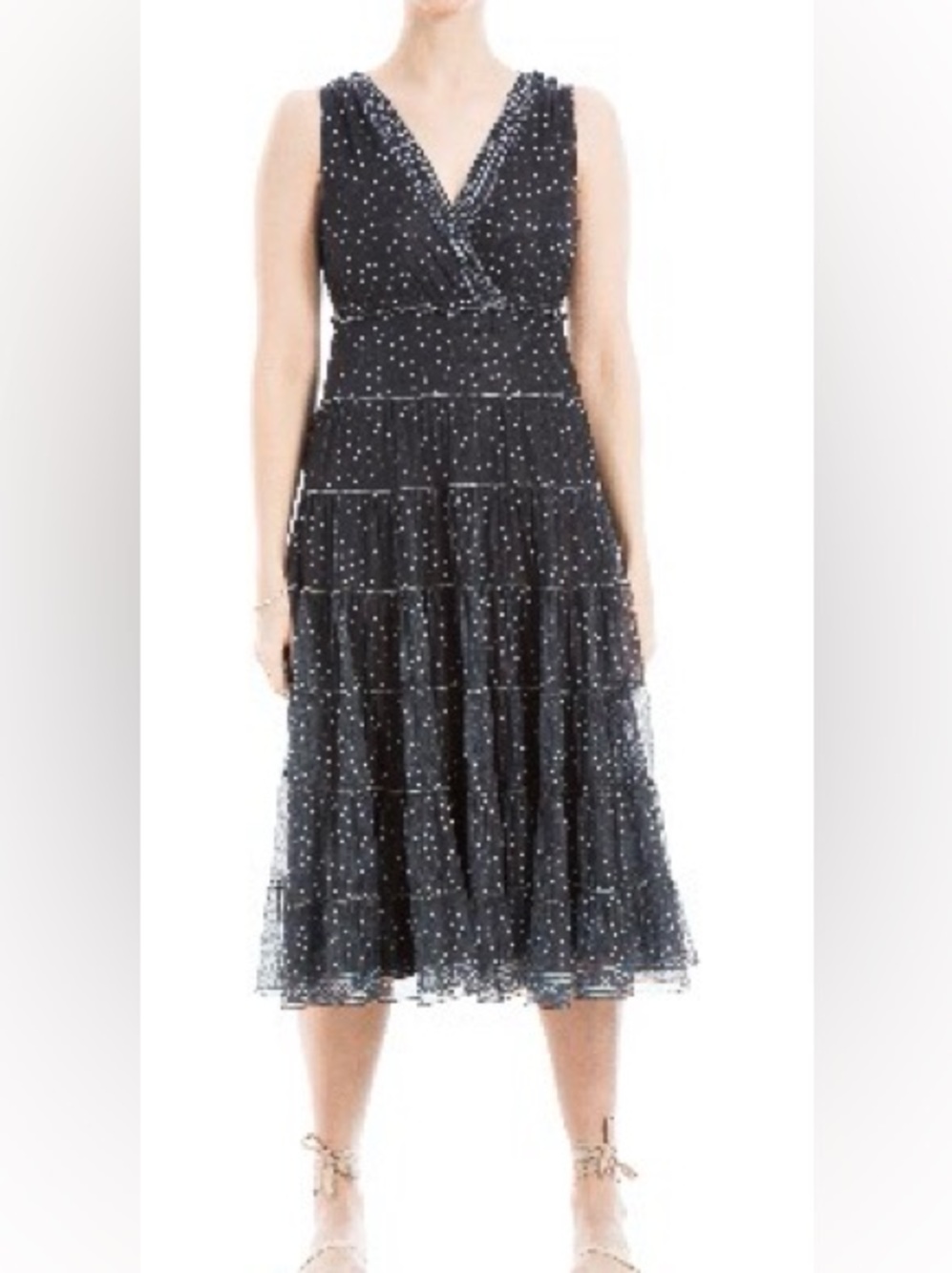 Max Studio Black Polka Dot Sleeveless Midi Dress